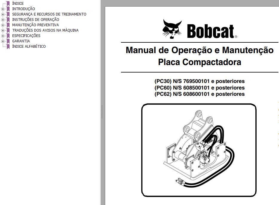 Bobcat Compactor Plate PC30 PC60 PC62 Operation Maintenance Manual 6900777 PT