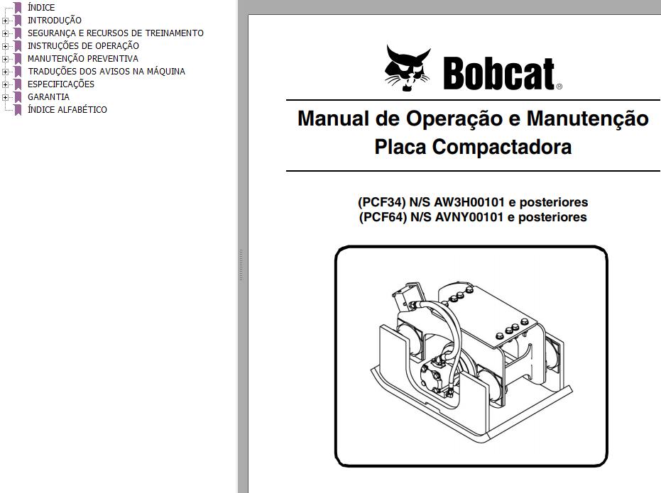 Bobcat Compactor Plate PCF34 PCF64 Operation Maintenance Manual 6990311 PT