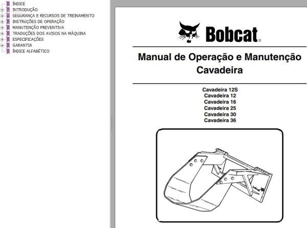 Bobcat Digger 12 12S 16 25 30 36 Operation Maintenance Manual 6900948 PT