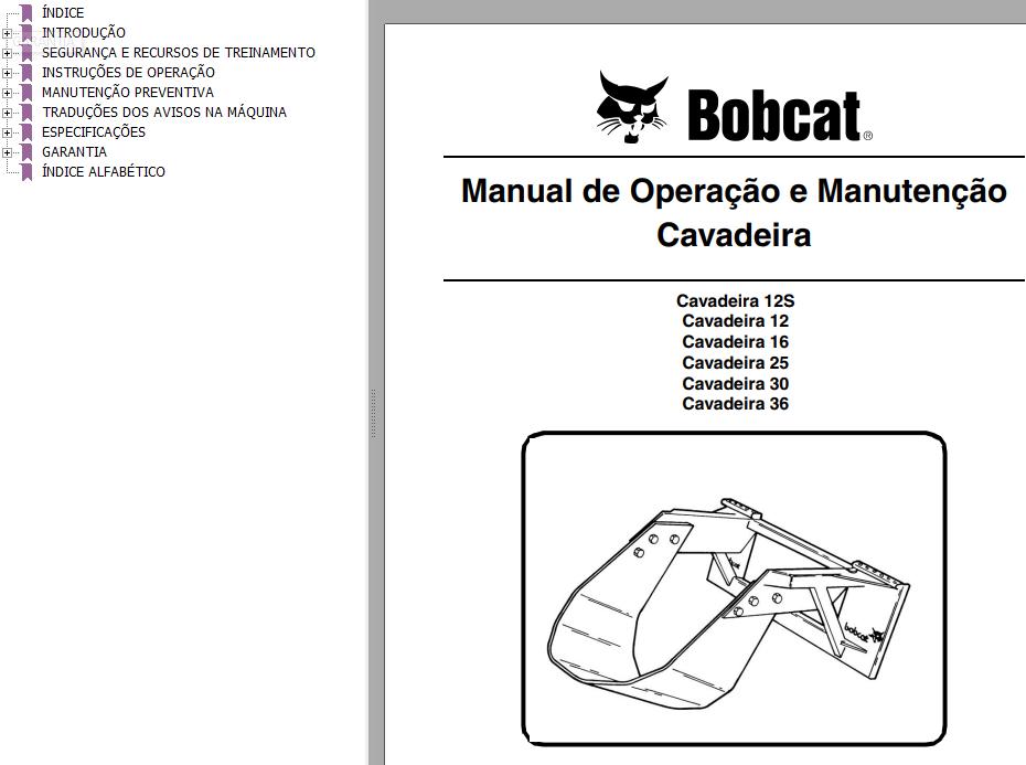Bobcat Digger 12 12S 16 25 30 36 Operation Maintenance Manual 6900948 PT
