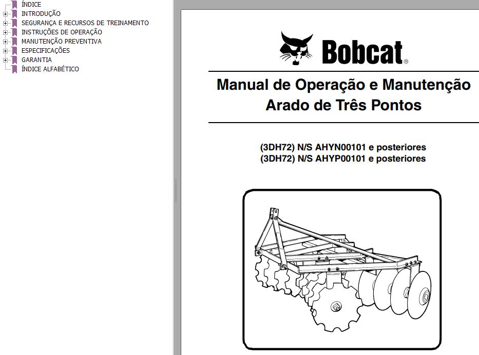 Bobcat Disc Harrow 3DH72 Operation Maintenance Manual 6989428 PT