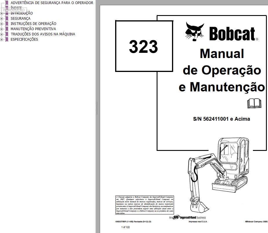 Bobcat Excavator 323 Operation Maintenance Manual PT