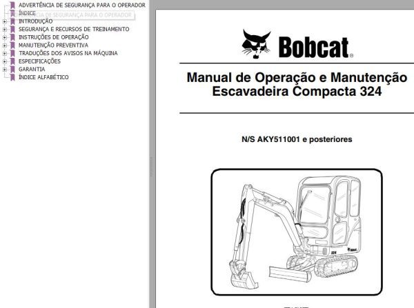 Bobcat Excavator 324 Operation Maintenance Manual 6989592 PT