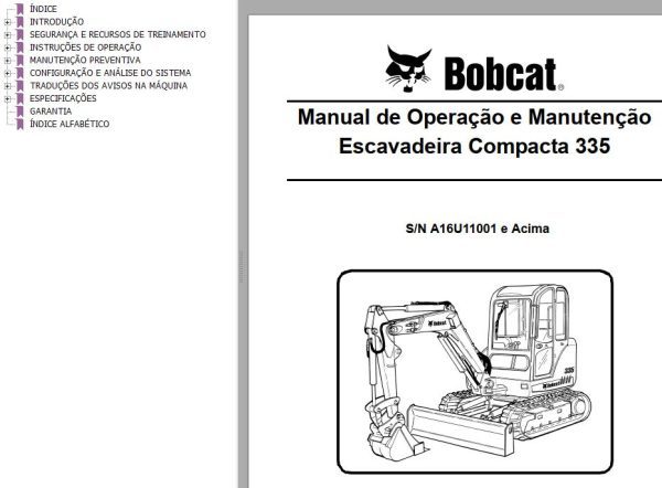 Bobcat Excavator 335 Operation Maintenance Manual PT