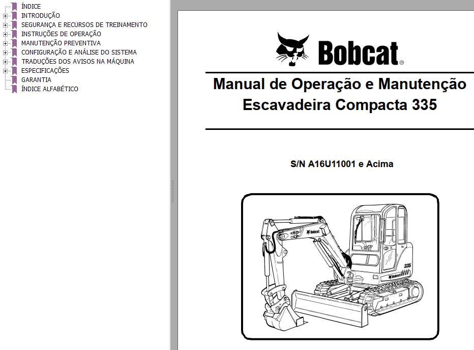 Bobcat Excavator 335 Operation Maintenance Manual PT