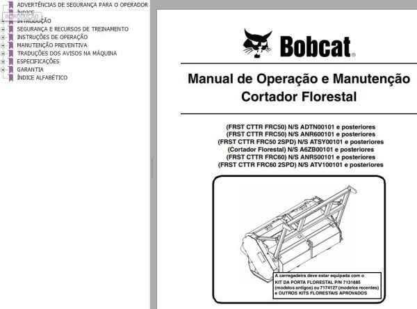 Bobcat Forestry Cutter Operation Maintenance Manual 6904961 PT