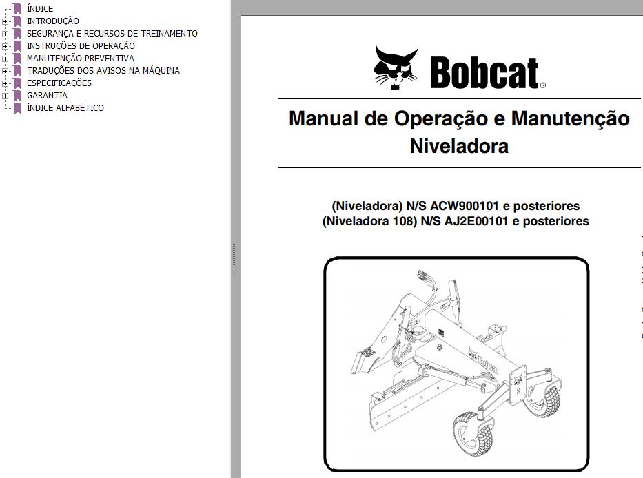 Bobcat Grader 108 Operation Maintenance Manual 6987368 PT