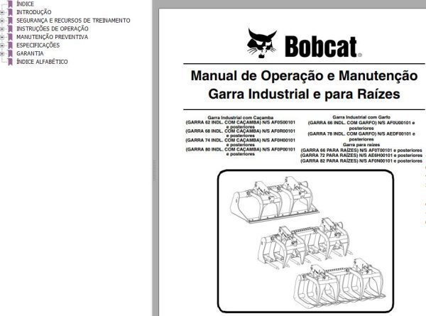 Bobcat Grapple Root Industrial 62 66 68 72 74 80 82 Operation Maintenance Manual 6987210 PT