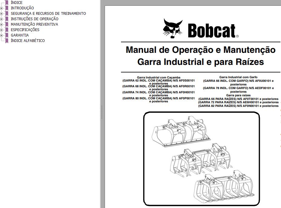 Bobcat Grapple Root Industrial 62 66 68 72 74 80 82 Operation Maintenance Manual 6987210 PT