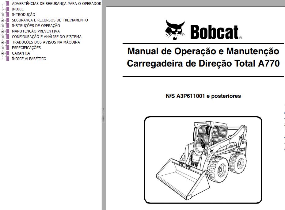 Bobcat Loader A770 Operation Maintenance Manual PT
