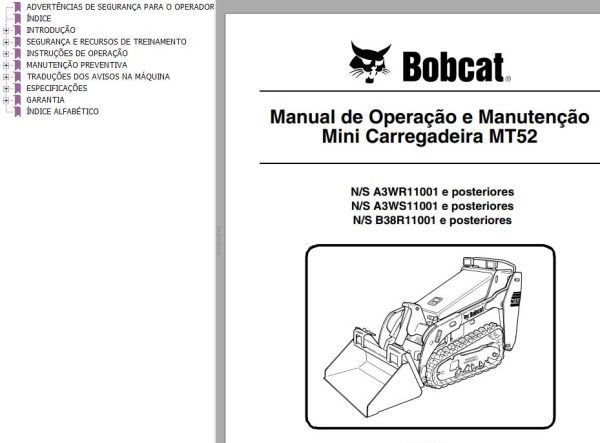 Bobcat Loader Mini Track MT52 Operation Maintenance Manual 6986856 PT