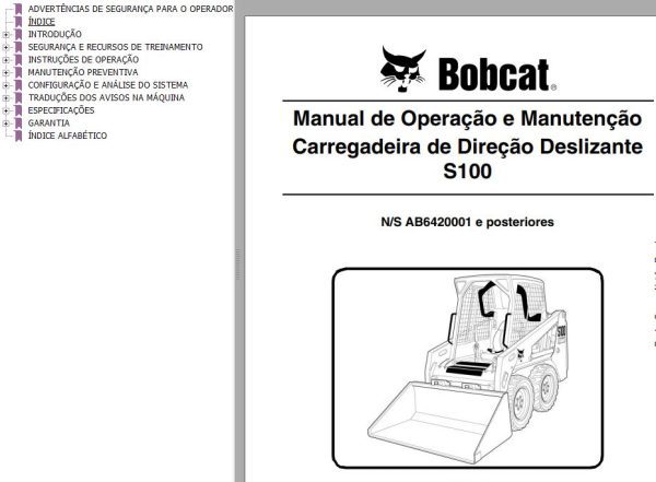Bobcat Loader S100 Operation Maintenance Manual PT