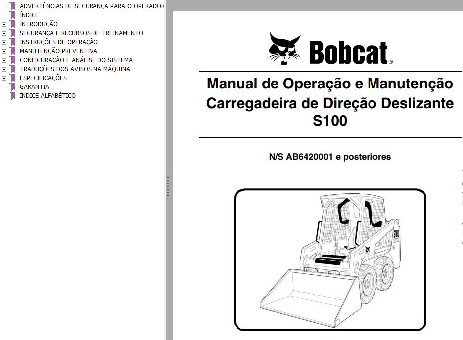 Bobcat Loader S100 Operation Maintenance Manual PT