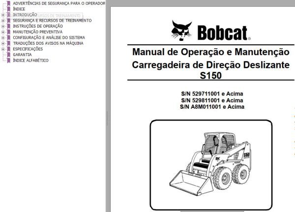 Bobcat Loader S150 Operation Maintenance Manual PT