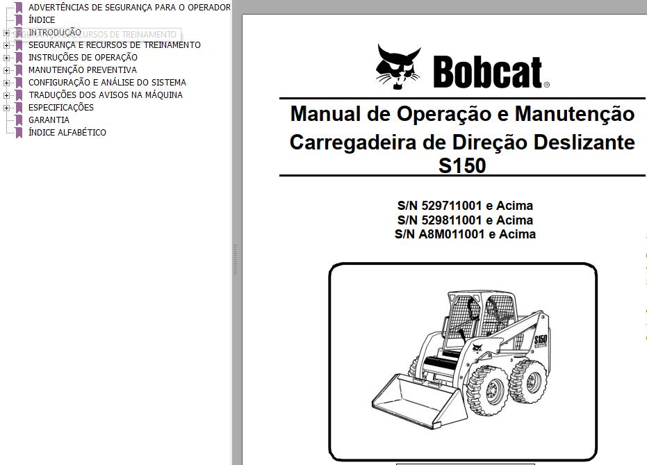 Bobcat Loader S150 Operation Maintenance Manual PT