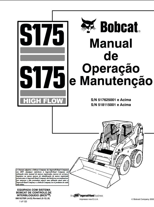 Bobcat Loader S175 Operation Maintenance Manual PT