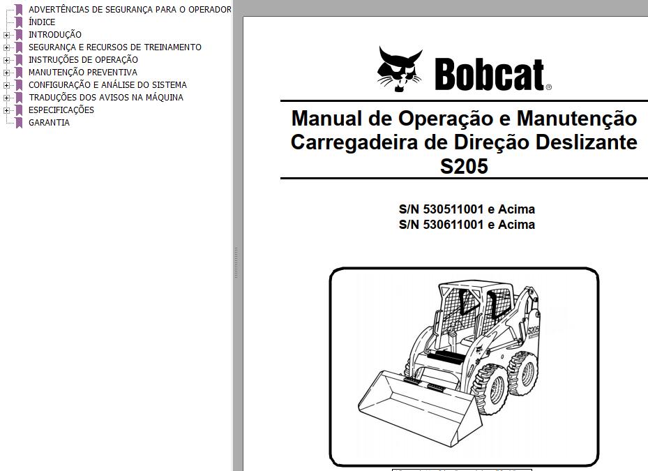 Bobcat Loader S205 Operation Maintenance Manual PT