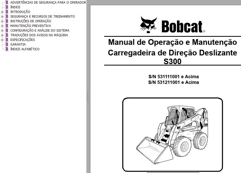 Bobcat Loader S300 Operation Maintenance Manual PT