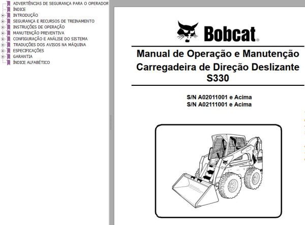 Bobcat Loader S330 Operation Maintenance Manual PT