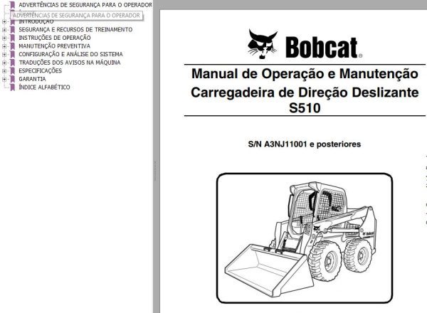 Bobcat Loader S510 Operation Maintenance Manual PT