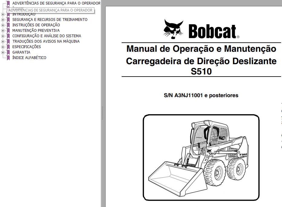 Bobcat Loader S510 Operation Maintenance Manual PT