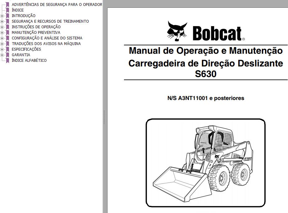 Bobcat Loader S630 Operation Maintenance Manual PT