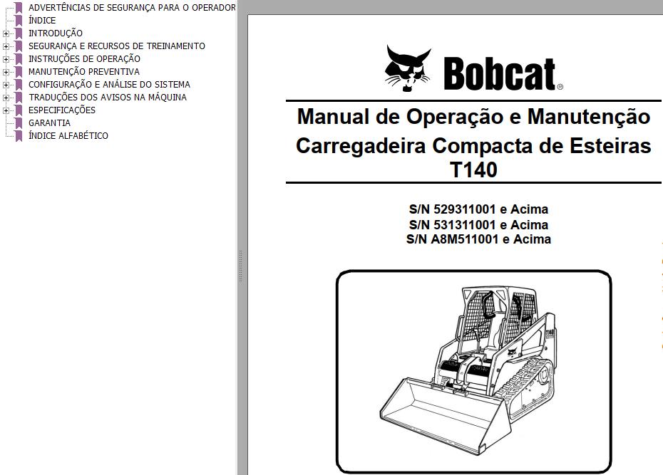 Bobcat Loader T140 Operation Maintenance Manual PT