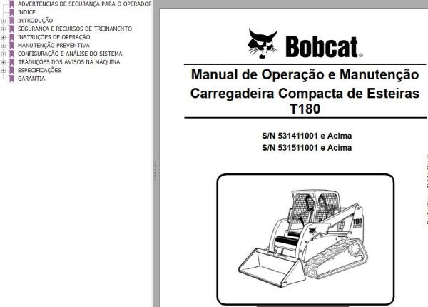 Bobcat Loader T180 Operation Maintenance Manual PT