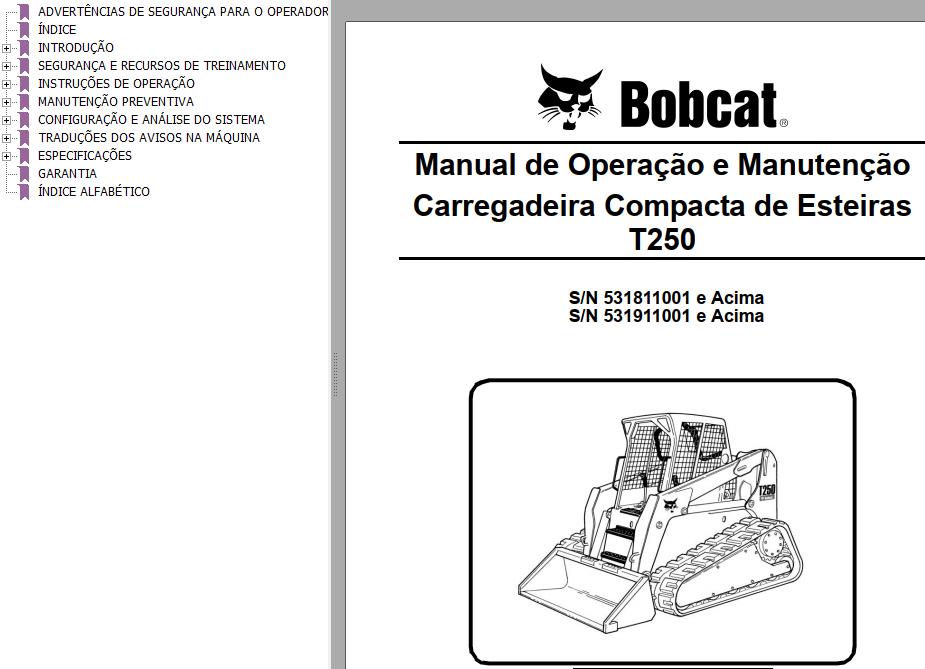 Bobcat Loader T250 Operation Maintenance Manual PT
