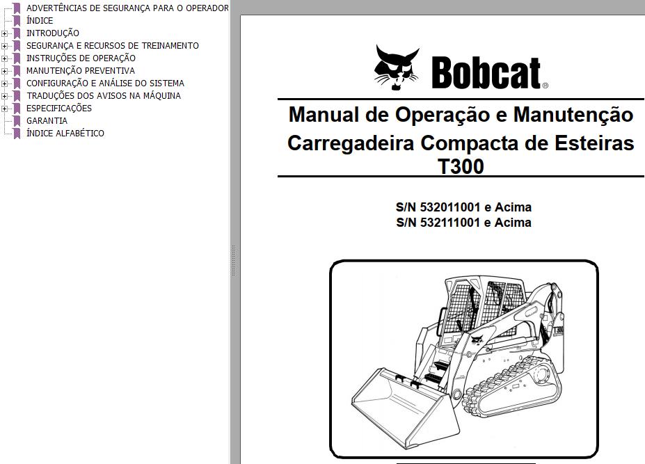 Bobcat Loader T300 Operation Maintenance Manual PT