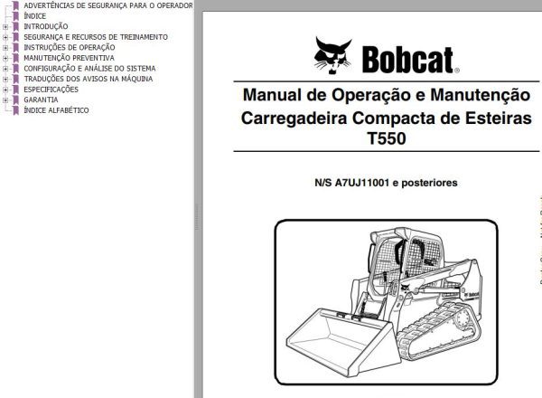 Bobcat Loader T550 Operation Maintenance Manual PT