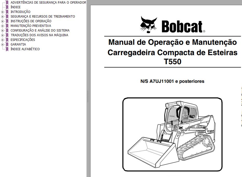 Bobcat Loader T550 Operation Maintenance Manual PT