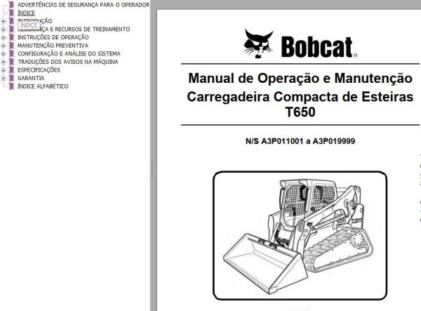 Bobcat Loader T650 Operation Maintenance Manual PT