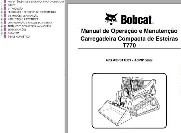 Bobcat Loader T770 Operation Maintenance Manual PT