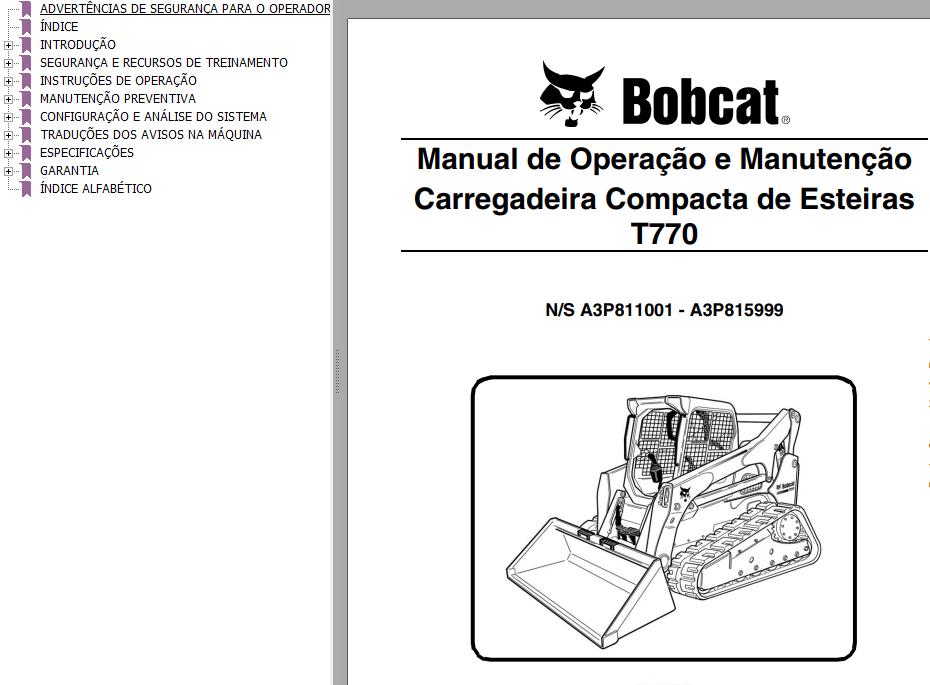 Bobcat Loader T770 Operation Maintenance Manual PT