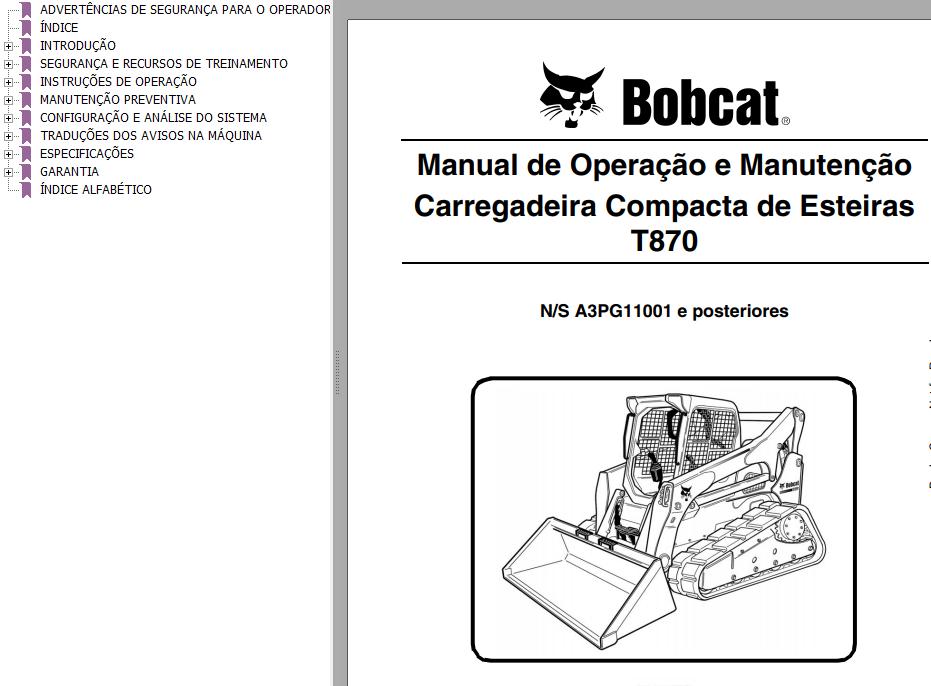 Bobcat Loader T870 Operation Maintenance Manual PT