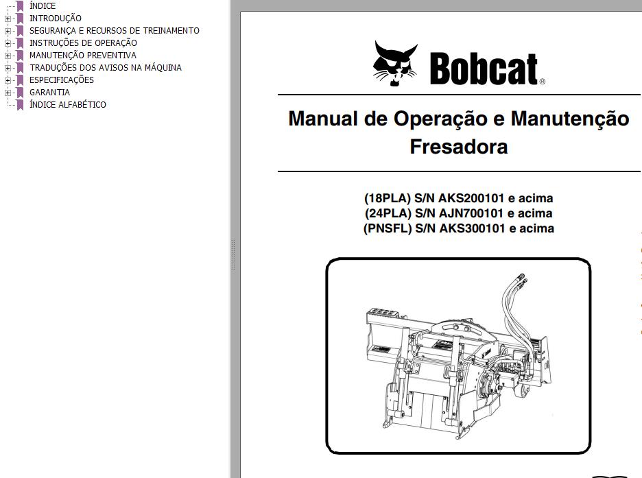 Bobcat Planer 18PLA 24PLA PNSFL Operation Maintenance Manual 6989704 PT