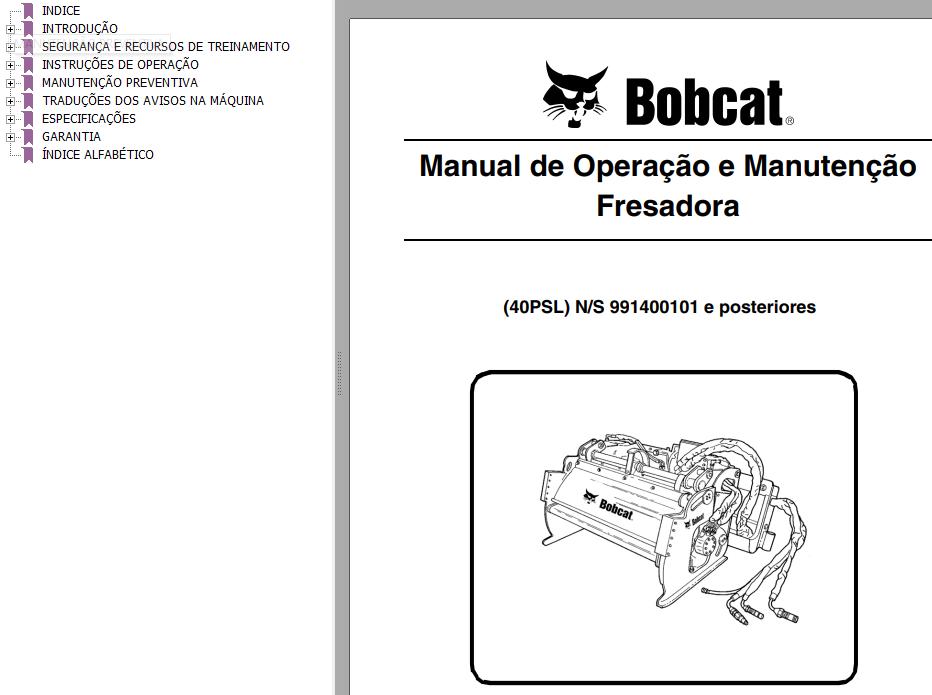Bobcat Planer 40PSL Operation Maintenance Manual 6901046 PT