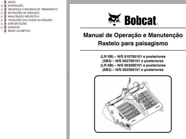 Bobcat Rake Landscape LR5B 5B3 LR6B 6B3 Operation Maintenance Manual 6724804 PT