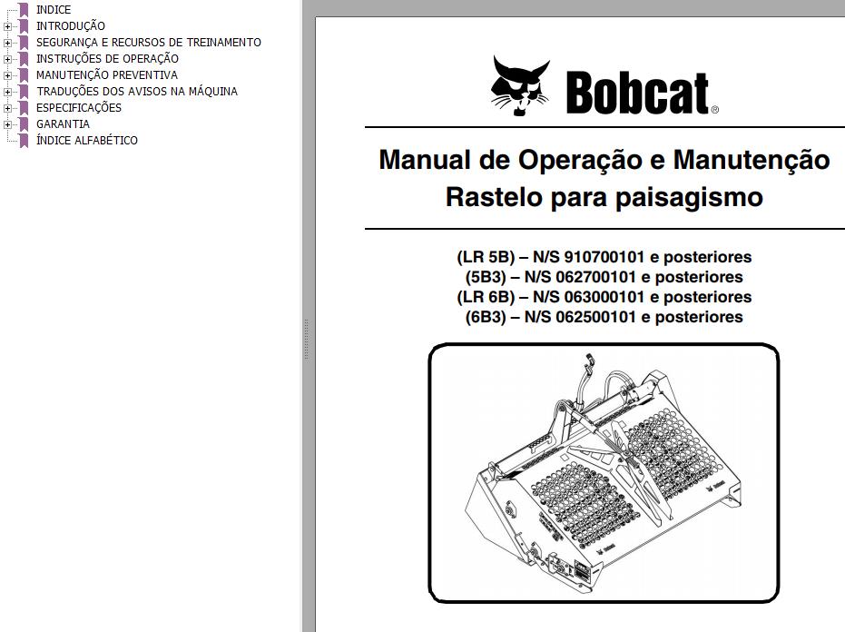 Bobcat Rake Landscape LR5B 5B3 LR6B 6B3 Operation Maintenance Manual 6724804 PT