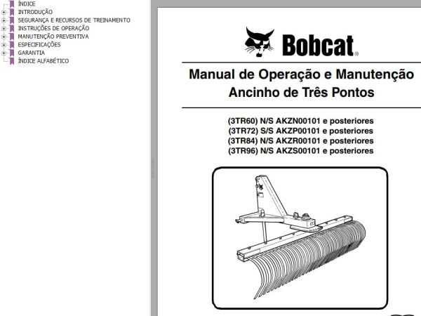 Bobcat Rake Tine 3TR60 3TR72 3TR84 3TR96 Operation Maintenance Manual 6989536 PT