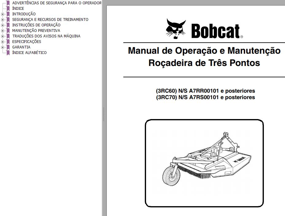 Bobcat Rotary Cutter 3RC60 3RC70 Operation Maintenance Manual 6986513 PT