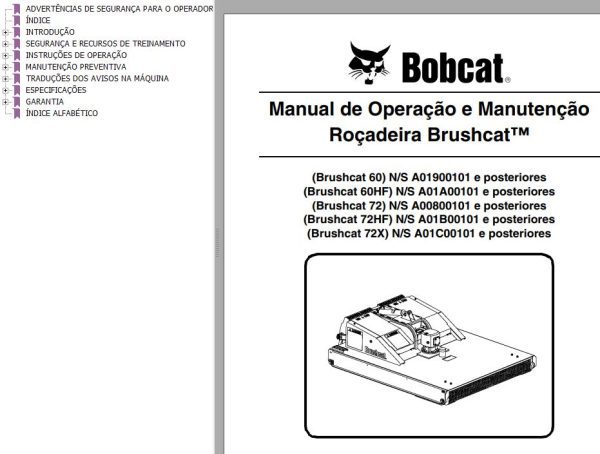 Bobcat Rotary Cutter 60 60HF 72 72HF 72X Operation Maintenance Manual 6904279 PT