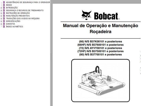 Bobcat Rotary Cutter 66 66HF 72 72HF 80 Operation Maintenance Manual 6990844 PT