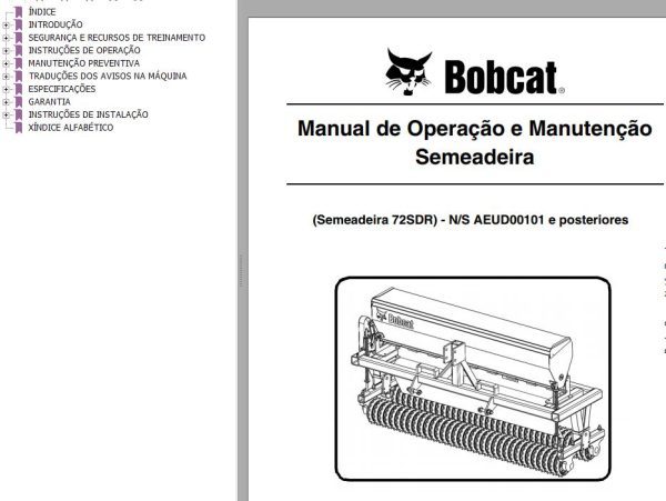 Bobcat Seeder 72SDR Operation Maintenance Manual 6987212 PT
