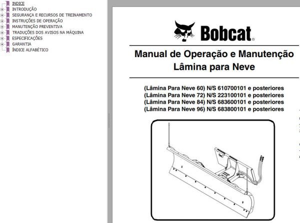 Bobcat Snow Blade 60 72 84 96 Operation Maintenance Manual 6900659 PT