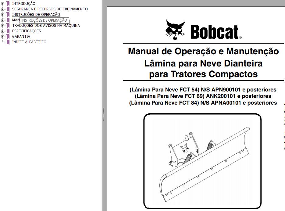 Bobcat Snow Blade FCT54 FCT69 FCT84 Operation Maintenance Manual 6990008 PT