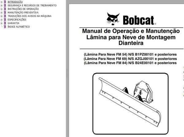 Bobcat Snow Blade FM54 FM69 FM84 Operation Maintenance Manual 6990473 PT