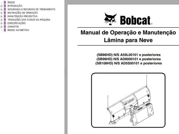 Bobcat Snow Blade SB86HD SB96HD SB108HD Operation Maintenance Manual 6987134 PT