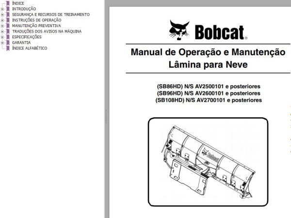 Bobcat Snow Blade SB86HD SB96HD SB108HD Operation Maintenance Manual 6990229 PT